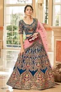 Velvet A-Line Maxi Lehenga Choli Zari Embroidery Ethnic Dress with Floral Print for Women <b>Bride</b> Wedding Party Wear - Product Image 4