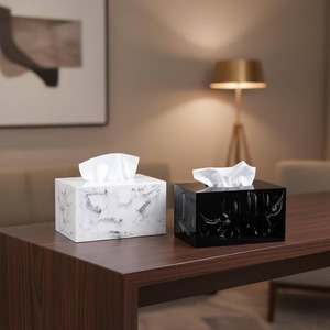 Boîte à mouchoirs en résine effet marbre blanc de luxe, porte-mouchoirs carré moderne, organisateur décoratif pour la maison, la salle de bain, le bureau, la table - Product Image 2