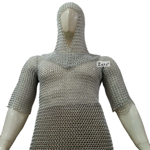 Haubert médiéval en aluminium avec capuche, mailles annelées de 10 mm, léger, pour reconstitutions historiques et costumes de cosplay - Product Image 5