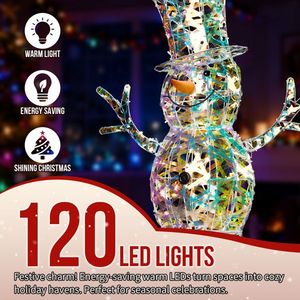 Decorazioni Natalizie Pupazzo di Neve Iridescente da 120 cm, Pre-Illuminato per Esterni, con 100 Luci LED Bianco Caldo, Alberi di Natale - Product Image 4