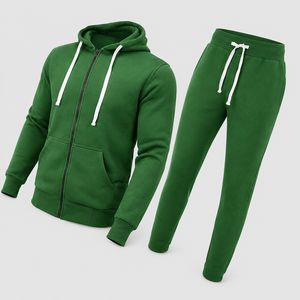 Ensemble de survêtement premium vert zippé avec pantalon de jogging en molleton, deux pièces, tenue de sport assortie, streetwear décontracté, personnalisable - Product Image 5
