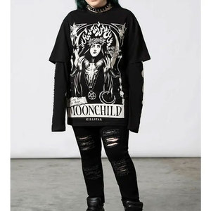T-shirt à manches longues noir surdimensionné pour homme, logo sur le devant, col rond, style streetwear, coupe ample, écologique, séchage rapide, respirant - Product Image 2