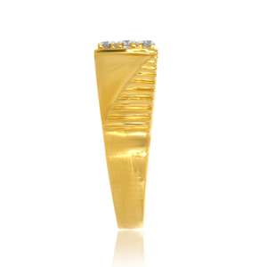 A Proposing Diamond <b>Mens</b> Band <b>Ring</b> <b>Men</b>’s 18K Yellow Gold <b>Ring</b> Round Cut Diamond Cluster in a Square Setting on a Textured - Product Image 3