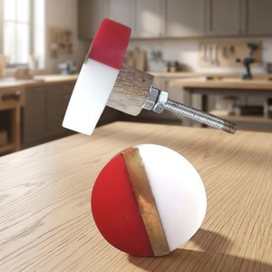 Modern Red <b>White</b> Brass Resin Cabinet <b>Knob</b> Round Furniture Handle Easy Installation - Product Image 5