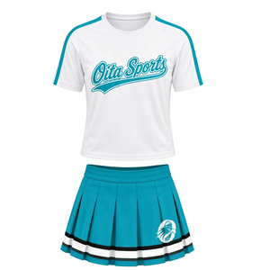 Ensemble uniforme de cheerleading blanc turquoise, chemise à manches courtes, jupe plissée, vêtements de sport d'équipe, entraînement, performance, compétition - Product Image 1