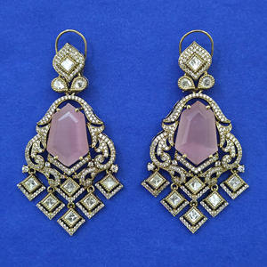 Boucles d'oreilles pendantes classiques Kundan avec cristaux et strass, placage Mehndi pour femmes, anniversaire 353359 - Product Image 2