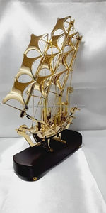 Barco de latón de estilo americano fundido a presión utilizado en hoteles y hogares gran oferta artesanías de Metal pieza centrada de escritorio barco Base de madera - Product Image 5