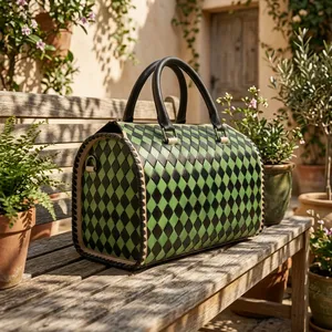 Vintage Women's <b>Handbag</b> Genuine Leather Bags Shoulder Bags Checkered Pattern Leather <b>Handbags</b> for Women - Product Image 1