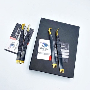 Pince à épiler boîte noire avec couronne à pointe en or noir sur la queue de la pince à épiler pince à épiler d'extension de cils de marque privée en acier inoxydable - Product Image 3