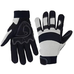 Gants de travail en cuir microfibre doux et sûrs avec logo personnalisé, gris et noir, pour la construction, protection des mains - Product Image 1