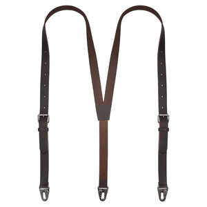 New Trendy 100% Genuine Full-Grain Leather With A Smooth Finish Premium Dark Brown Genuine Leather Y-Back <b>Suspenders</b> For Men - Product Image 1