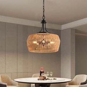 Lampe suspendue en corde de chanvre de style bohème, lampe suspendue en jute tissée à la main avec chaîne réglable, abat-jour en corde naturelle, luminaire de plafond - Product Image 4