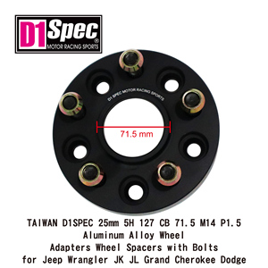 Adaptateurs de roues en alliage d'aluminium TAIWAN D1SPEC 25 mm 5H 127 CB 71,5 M14 P1,5 avec boulons pour Jeep Wrangler JK JL Grand - Product Image 2