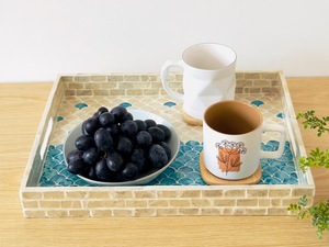Mother of Peal Serving Tray, Wooden Decorative Coffee Tray, Ottoman Tray with <b>Handle</b> - Product Image 2