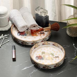Plateau décoratif en bois de luxe avec travail Meena, finition laquée ivoire, rond, multifonctionnel, pour le bureau, la cuisine, le salon - Product Image 4