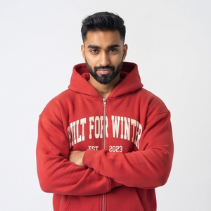 Winter Embroidery Breathable 400g Polyester/Cotton Fleece Zipper <b>Hoodie</b> Jogger Sweatshorts <b>Set</b> <b>Men</b> Two Piece Warm - Product Image 3
