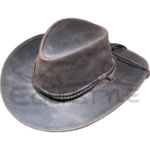 หมวกคาวบอยหนังแท้สีน้ำตาลวินเทจจากออสเตรเลีย ปีกกว้าง พร้อมสายรัดกลม ป้องกันแสงแดดสำหรับกิจกรรมกลางแจ้ง หมวกหนังทนทาน ขายส่ง - Product Image 1