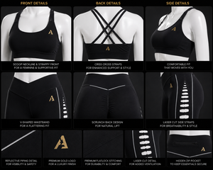 Ensemble de yoga pour femmes noires : Soutien-gorge de sport dos croisé et leggings de gym taille haute évidés – Tenue de fitness - Product Image 3