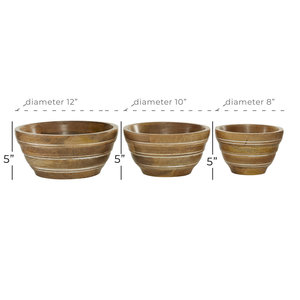 Ensemble de 3 bols en bois de manguier écologiques avec anneaux rainurés blancs – Plats de service ronds en bois, sûrs pour les aliments, pour la table de cuisine - Product Image 2