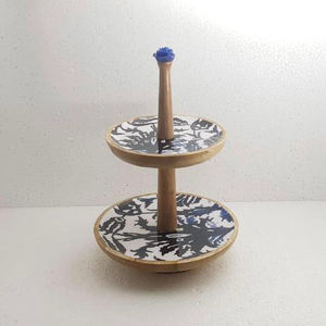 Round Acacia Wood Cake Display Stand Rustic Design for Weddings Birthday Parties - Product Image 1