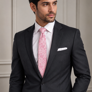 Corbata de Jacquard Floral Rosa Suave de Lujo para Hombre |   Accesorio de Corbata Ecológico Premium, Personalizado, para Bodas, Fiestas y Eventos Formales - Product Image 1