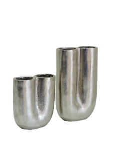 Juego de Jarrones Dobles de Metal Moderno, Jarrón de Flores Minimalista Plateado, Decoración de Mesa Abstracta Única para Espacios de Vida Contemporáneos - Product Image 1