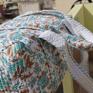 Quilted Floral <b>Duffel</b> <b>Bag</b> With Striped Handles Large Capacity Travel Weekender <b>Bag</b> Textile Material Zipper Closure - Product Image 5