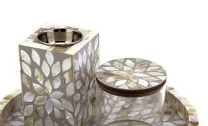 Floral <b>MOP</b> Inlay Wood Incense Burner Set Bulk Luxury Mother of Pearl Bakhoor Censer with Round Tray Modern Tabletop Decor - Product Image 4