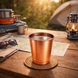 Gobelet en cuivre à finition lisse, verre conique avec base surélevée pour le camping, les voyages, l'extérieur, la maison, la salle à manger, l'hôtel - Product Image 1