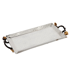 Magnífica Bandeja Ovalada Dorada con Detalles de Cuarzo Rosa, Moderna Bandeja Decorativa de Metal, Precio de Oferta - Product Image 3