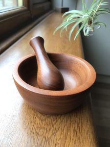 Wooden Mortar And Pestle <b>Grinder</b> Traditional Kitchen Tool For <b>Herbs</b> Spices Seeds And Medicinal Preparation - Product Image 2