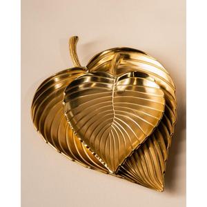 Bandejas decorativas de lujo con diseño de hojas y juego de 2 platos hechos a mano con hojas doradas, accesorios de decoración para mesa, bandeja para servir, ecológica. - Product Image 1