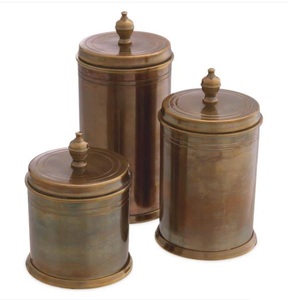 Antique Brass Kitchen Canister <b>Set</b> of 3 Vintage Metal Food Storage Jars with Lids Decorative Airtight <b>Coffee</b> <b>Tea</b> <b>Sugar</b> Container - Product Image 2