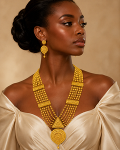 Dubai Wedding Style Pyramid Design Statement Necklace with Earrings Brass Fashion Jewelry 24k Gold Plated - Product Image 3