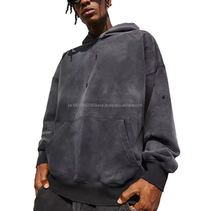 Sweat à capuche vintage personnalisé délavé à l'acide 100% coton éponge française pull vierge à capuche vert pour hommes - Product Image 5