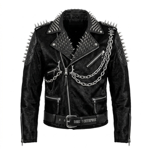 Veste en cuir pour homme personnalisée, style punk rock, cloutée, avec pointes, en cuir de vachette à poils, manteau moto en fourrure de vache, vente en gros, fabricant - Product Image 1