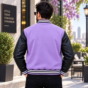 Veste universitaire lilas et noire, veste universitaire faite à la main, veste personnalisable pour cosplay, veste bomber pour homme - Product Image 2