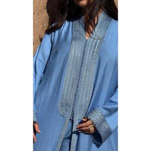 Kimono Kaftan Azul de Terciopelo de Seda Hecho a Mano de Primera Calidad, Suave, Largo hasta el Suelo, Elástico, para Fiestas, con Cuello Alto para Mujer - Product Image 6