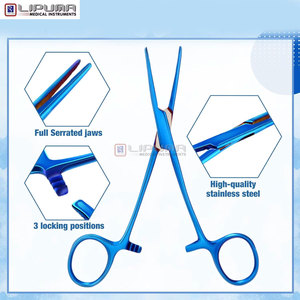 คีมผ่าตัดสแตนเลส Kelly 2 ชิ้น สีน้ำเงิน แบบล็อคได้ สำหรับจับหลอดเลือดแดง แบบตรงและแบบโค้ง ใช้งานด้วยมือ ปลอดภัย อุปกรณ์ผ่าตัด - Product Image 3