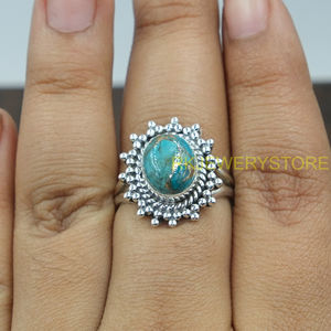 Anillo de Plata de Ley 925 con Turquesa Azul Natural, Anillo de Diseño Hecho a Mano, Anillo de Declaración, Joyería de Turquesa - Product Image 2