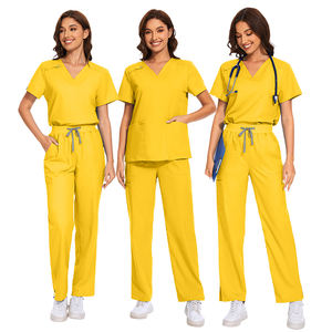 Ensemble de blouses médicales unisexes à manches courtes en tricot de qualité supérieure, col en V, pantalon cargo droit, uniforme médical, logo personnalisé - Product Image 1