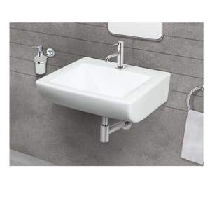Exclusive rectangular wall hung ceramic wash basin 425x385x155mm glossy white floating bathroom sink with half pedestal - Product Image 3