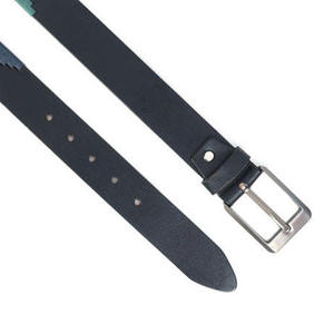 Polo Belt With Geometric Pattern Green Blue Red Leather Trim Silver Buckle Equestrian Style Casual Wear - Product Image 6