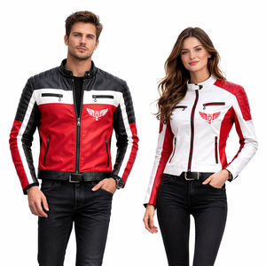 แจ็คเก็ตหนังไบค์เกอร์แบบสั่งทำพิเศษ ปี 2026 สำหรับผู้ชายและผู้หญิง แจ็คเก็ตสำหรับขี่มอเตอร์ไซค์สีแดงดำ ทรงเข้ารูป แจ็คเก็ตมอเตอร์ไซค์ OEM เสื้อผ้าสตรีทแวร์ - Product Image 1