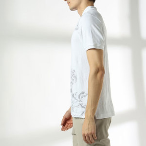 Polo à manches courtes en tricot blanc à imprimé floral pour homme avec fermeture éclair, style décontracté, respirant, coupe classique, faible MOQ, chemises pour homme - Product Image 2