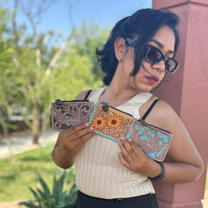 Nouveau véritable fabriqué à la main marron en cuir outillé porte-monnaie Rectangle porte-carte de crédit étui mignon petite pièce carte étuis à fermeture éclair - Product Image 4