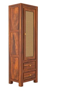 Wholesale Boho Solid Wood Rattan <b>Bookcases</b> Tall Cabinet Single Door Cane <b>Bookcase</b> with Drawers | Jodhpur Handicraft - Product Image 5