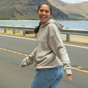 Custom Logo Winter Printed Front Pastel <b>Pink</b> Fleece Pullover Hoodie Women Plain Streetwear Kangaroo Pocket - Product Image 3