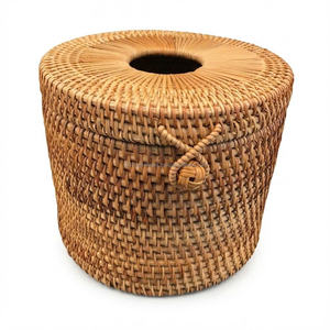 Eco-Friendly <b>Boxes</b> Organizer Natural Round <b>Rattan</b> Tissue Holder Natural Round <b>Rattan</b> Tissue Holder Box Cover - Product Image 4