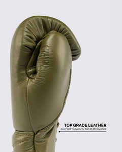 Gants de boxe professionnels en cuir véritable, couleur olive, personnalisés, neufs, pour entraînement de boxe et salle de sport - Product Image 4